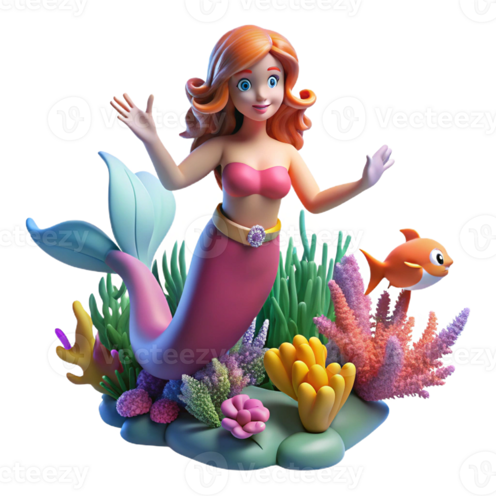 serene abstract A graceful mermaid swimming through a coral reef, illuminated by the vibrant colors of the coral and fish. Underwater photography style high quality png
