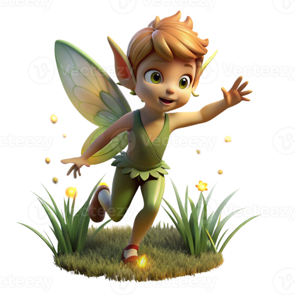 serene rustic A mischievous pixie flitting through a moonlit meadow, illuminated by the soft glow of the fireflies. Fantasy art style 4K png