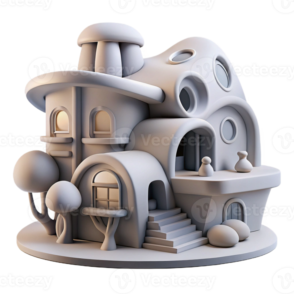 wonderful vintage 3D-printed house, complex organic forms, futuristic minimalist style, soft diffused lighting professional png