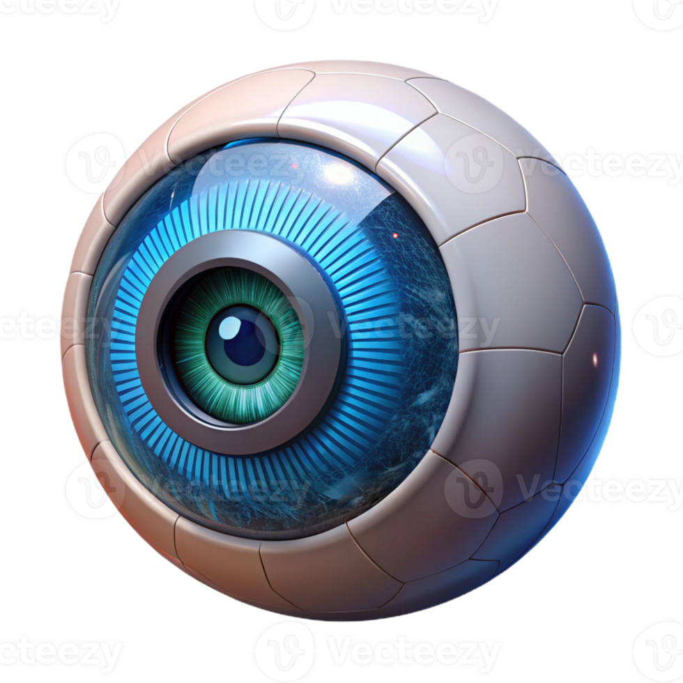 serene minimalist A highly detailed, photorealistic render of a human eye augmented with technological implants, illuminated by a scanning laser genuine png