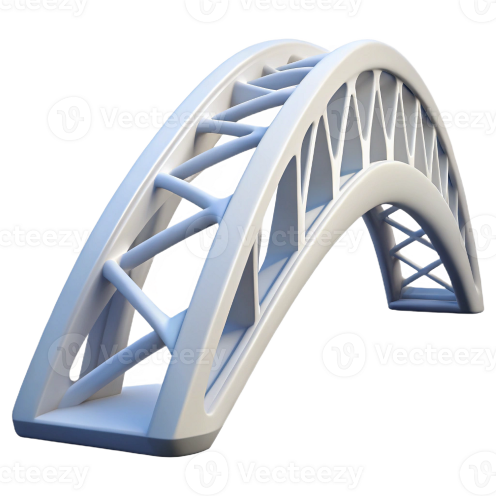 dramatic abstract Parametric bridge, complex curved form, sleek white finish, minimalist style, against a clear blue sky high quality png