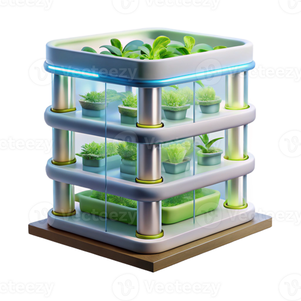 stunning creative Vertical farm, stacked layers of hydroponic crops, artificial lighting, sustainable architecture style authentic png