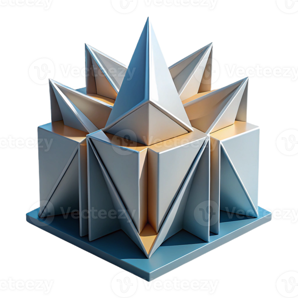 elegant minimalist Origami-inspired building, folded planes creating a dynamic form, paper-like texture, soft diffused lighting detailed png