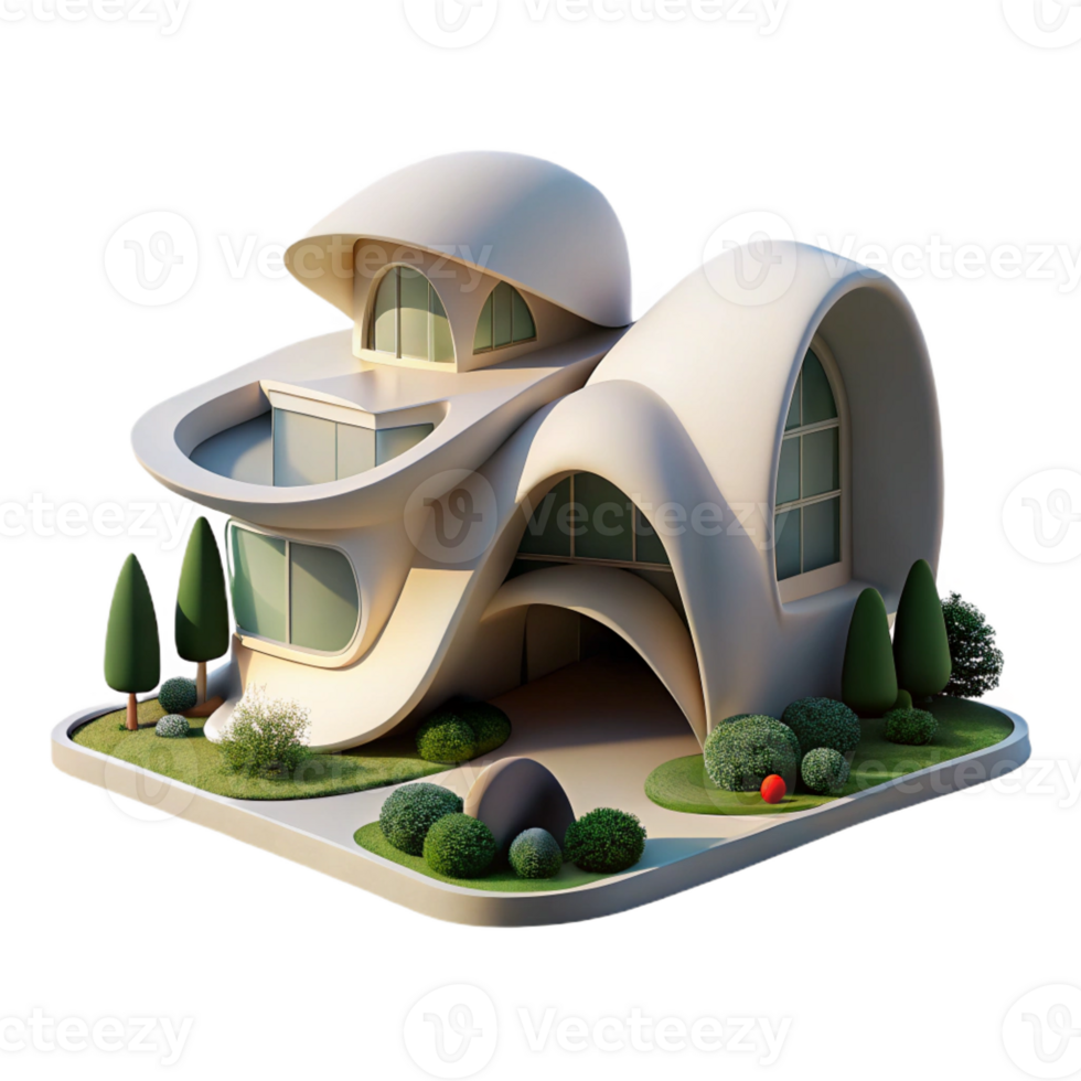 stunning classic Organic architecture house, flowing curves, integrated with natural landscape, soft daylight, matte painting style high resolution png