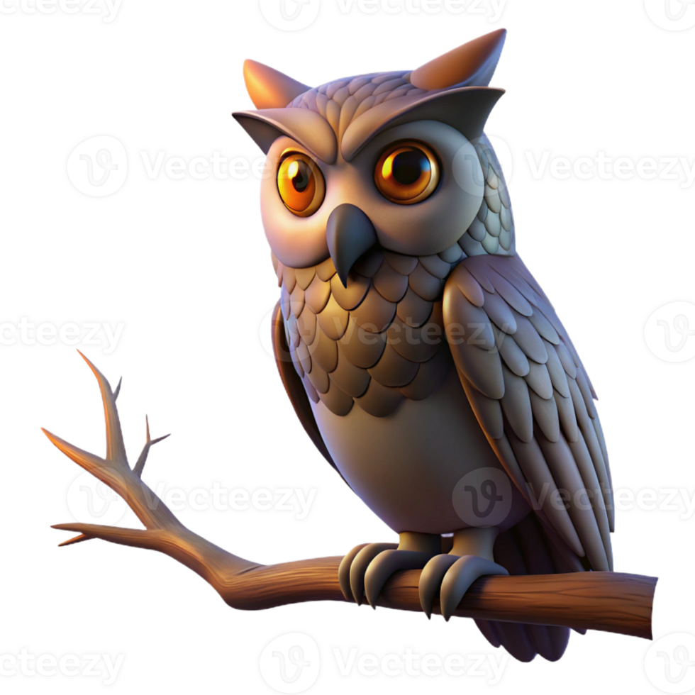 elegant classic A wise old owl perched on an ancient oak branch, silhouetted against a twilight sky, in a detailed, painterly style high resolution png