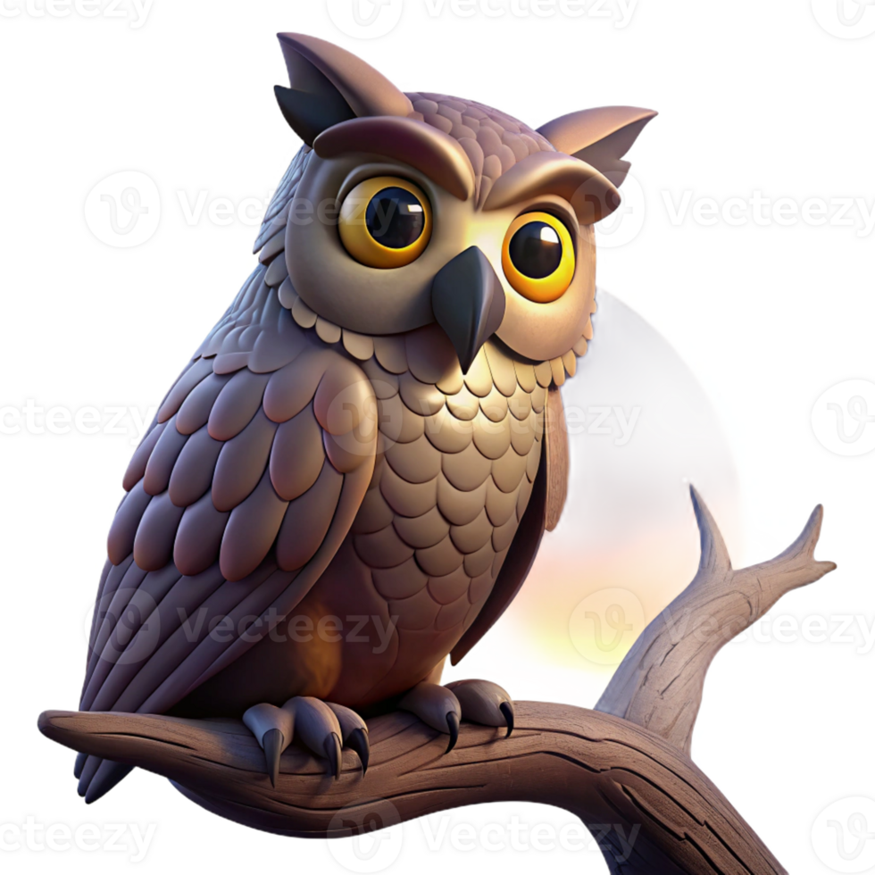 extraordinary minimalist A wise old owl perched on an ancient oak branch, silhouetted against a twilight sky, in a detailed, painterly style authentic png