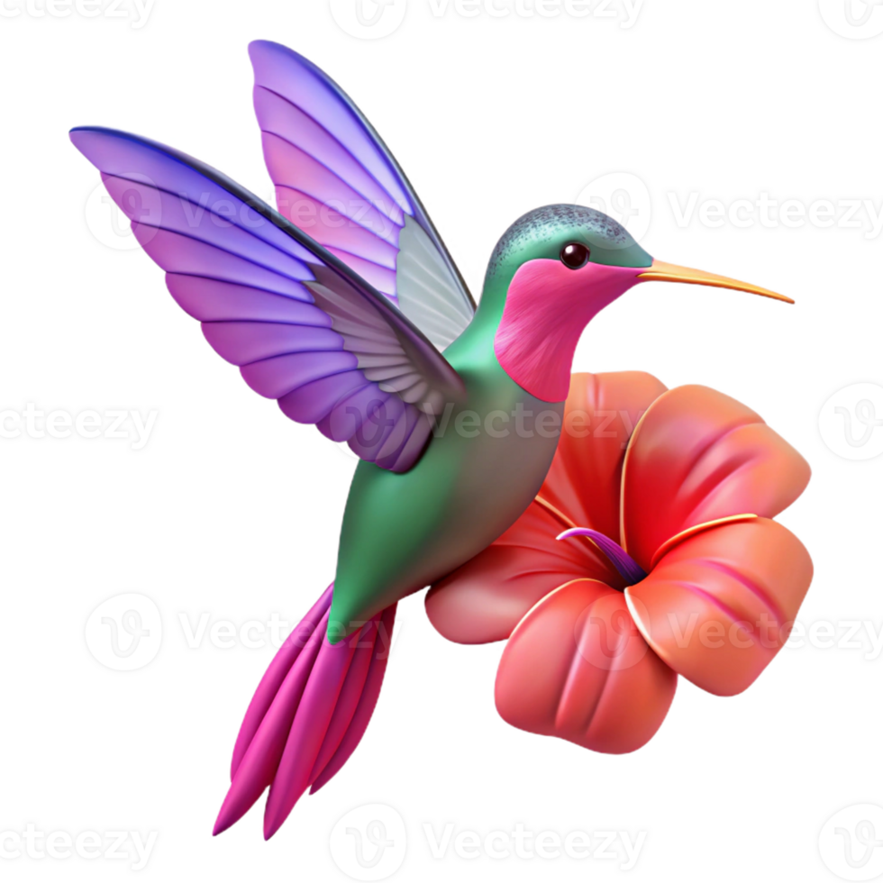 impressive modern A graceful hummingbird hovering over a vibrant fuchsia flower, captured in slow motion, with a macro photography style exclusive png