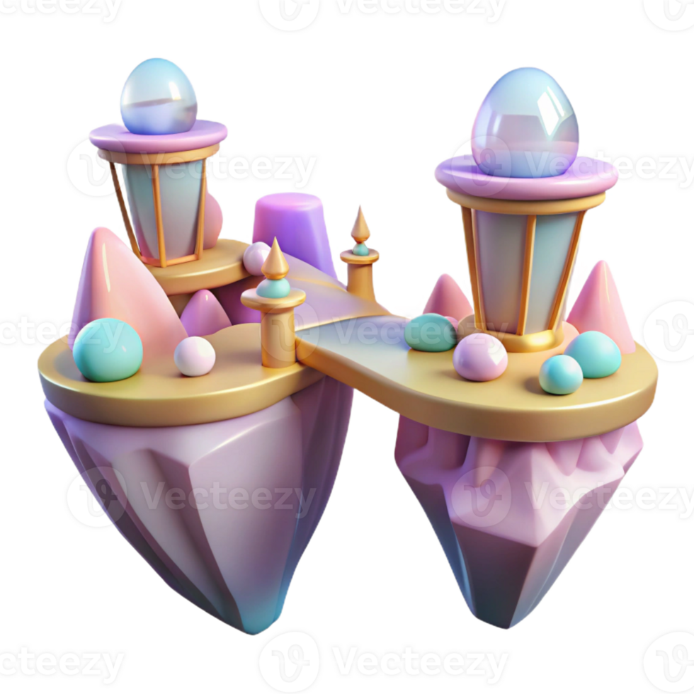 magnificent artistic Floating islands, connected by shimmering bridges, pastel colors, ethereal atmosphere, surreal style 4K png