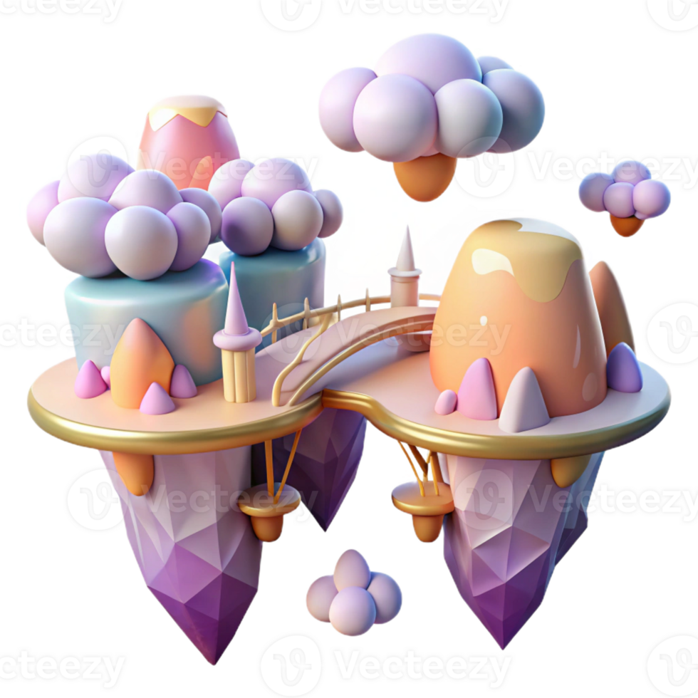 wonderful vintage Floating islands, connected by shimmering bridges, pastel colors, ethereal atmosphere, surreal style authentic png