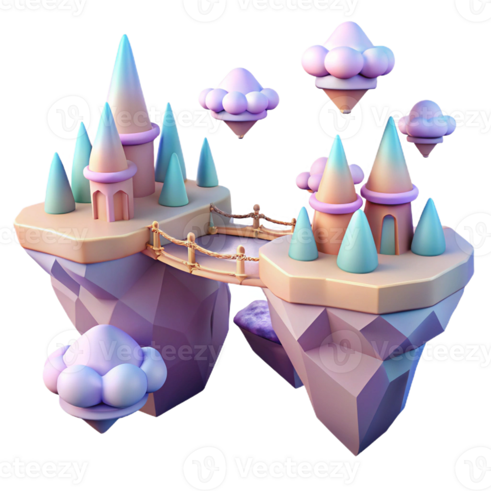 impressive classic Floating islands, connected by shimmering bridges, pastel colors, ethereal atmosphere, surreal style original png