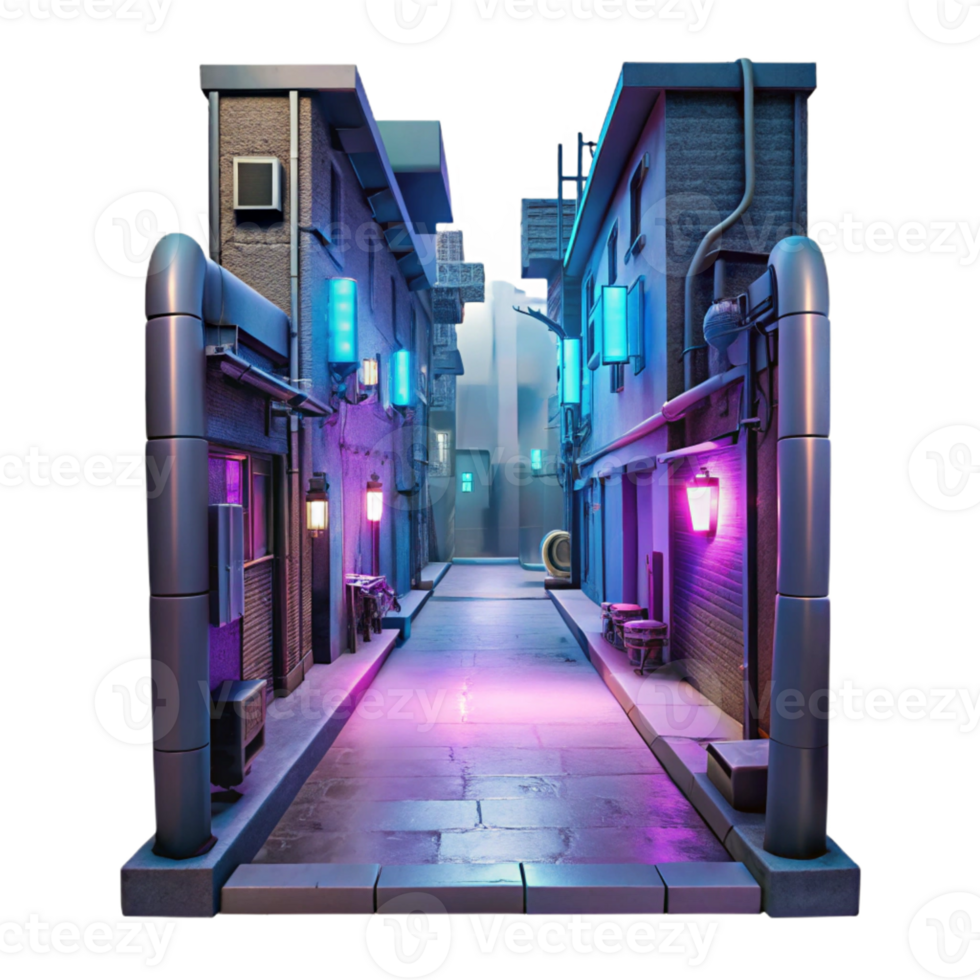 magnificent traditional Cyberpunk alleyway, neon signs, holographic projections, gritty textures, dark and moody lighting original png