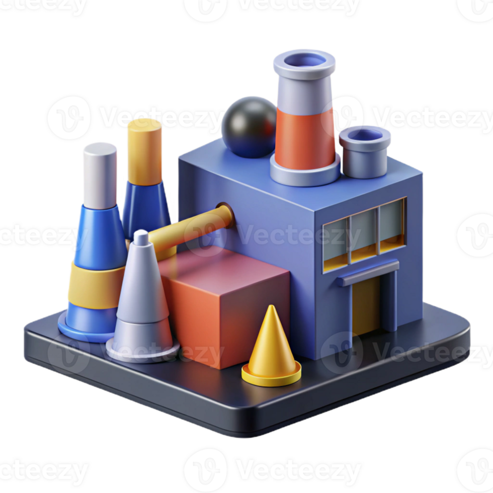 stunning artistic Bauhaus-inspired factory, geometric shapes, functional design, strong shadows, industrial aesthetic exclusive png