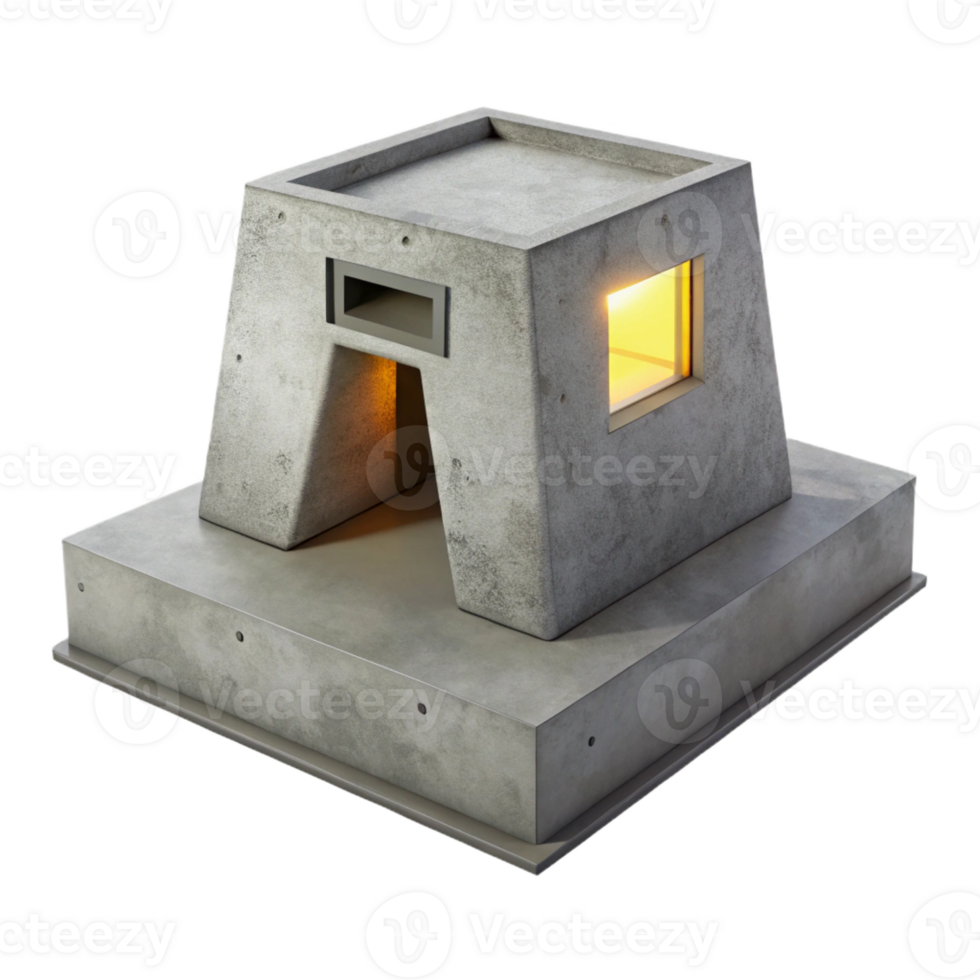 beautiful modern Minimalist concrete bunker, stark geometry, single light source, austere style premium png