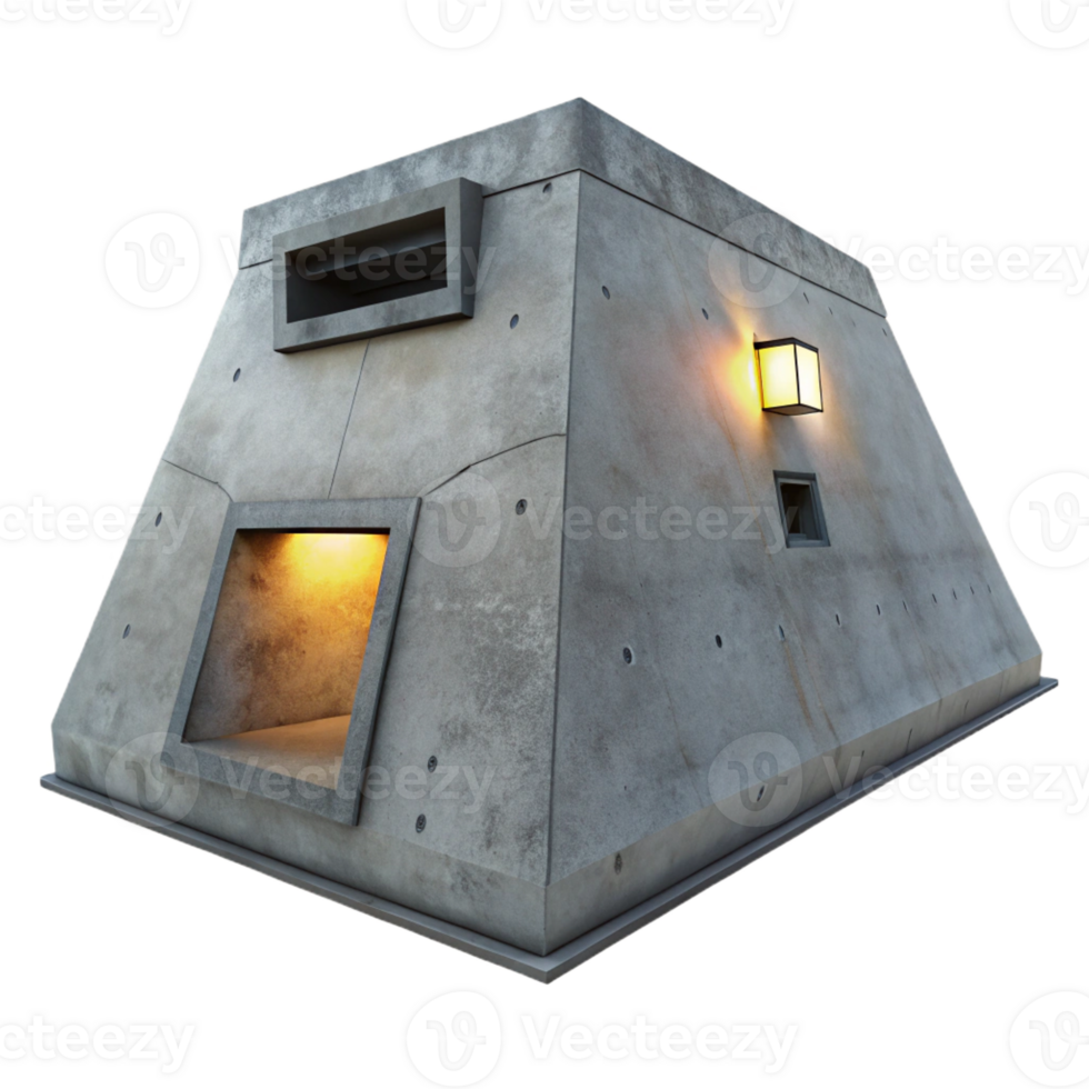 vibrant rustic Minimalist concrete bunker, stark geometry, single light source, austere style exclusive png
