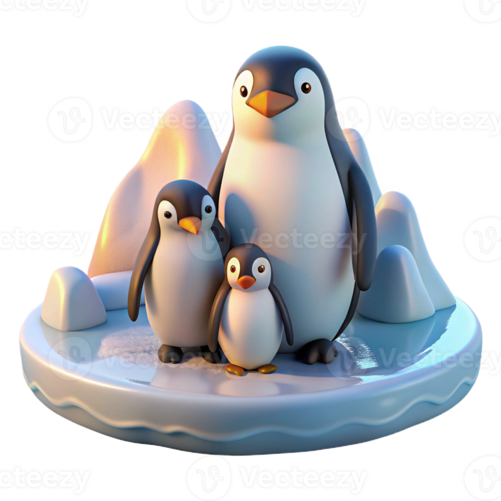 stunning traditional A family of penguins huddled together on an icy floe, bathed in the soft light of a polar sunrise, in a National Geographic documentary style high resolution png