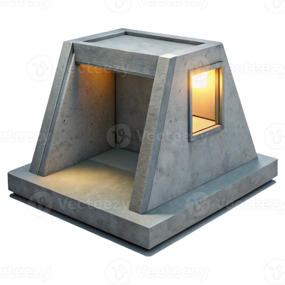magnificent traditional Minimalist concrete bunker, stark geometry, single light source, austere style high quality png