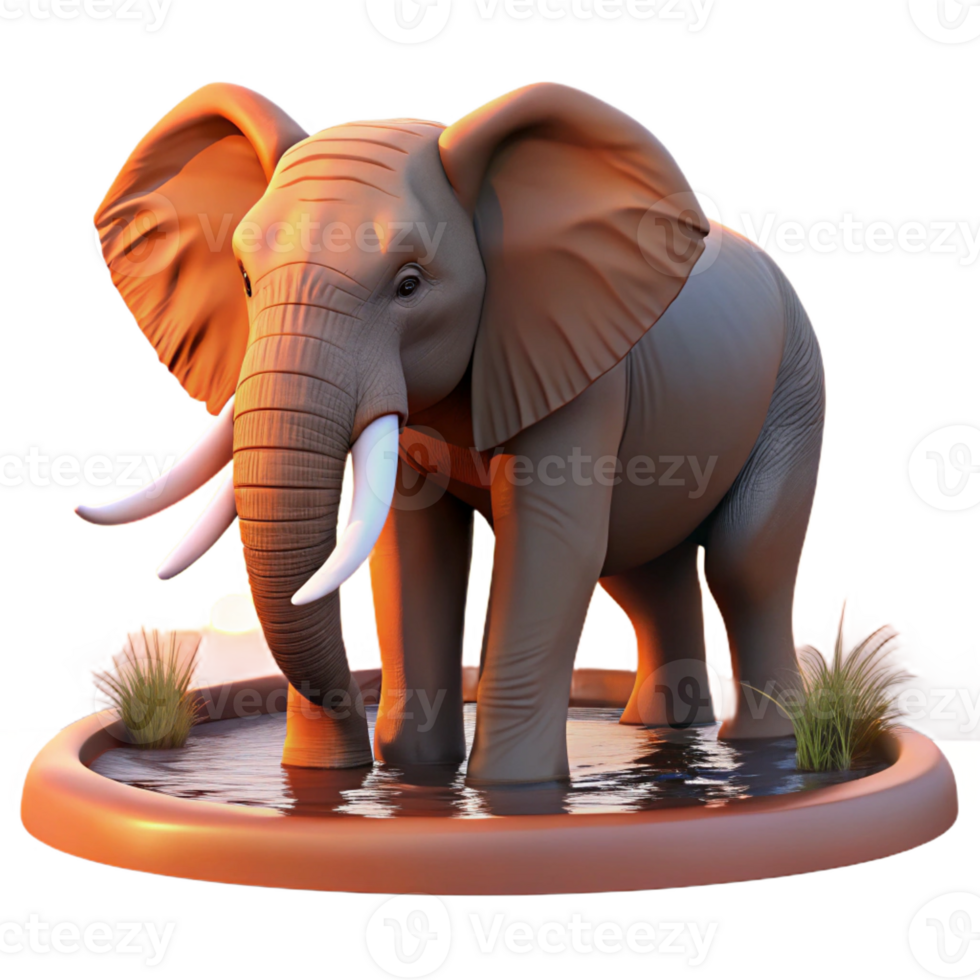 magnificent vintage A majestic African elephant drinking from a watering hole, bathed in the warm glow of sunset, in a realistic wildlife documentary style authentic png