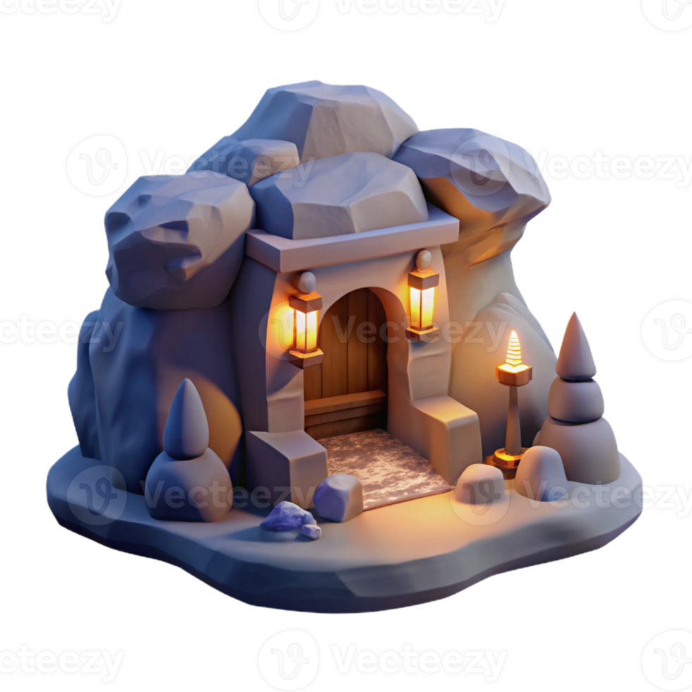 elegant classic Subterranean dwelling, carved into rock, soft ambient lighting, mystical atmosphere high quality png