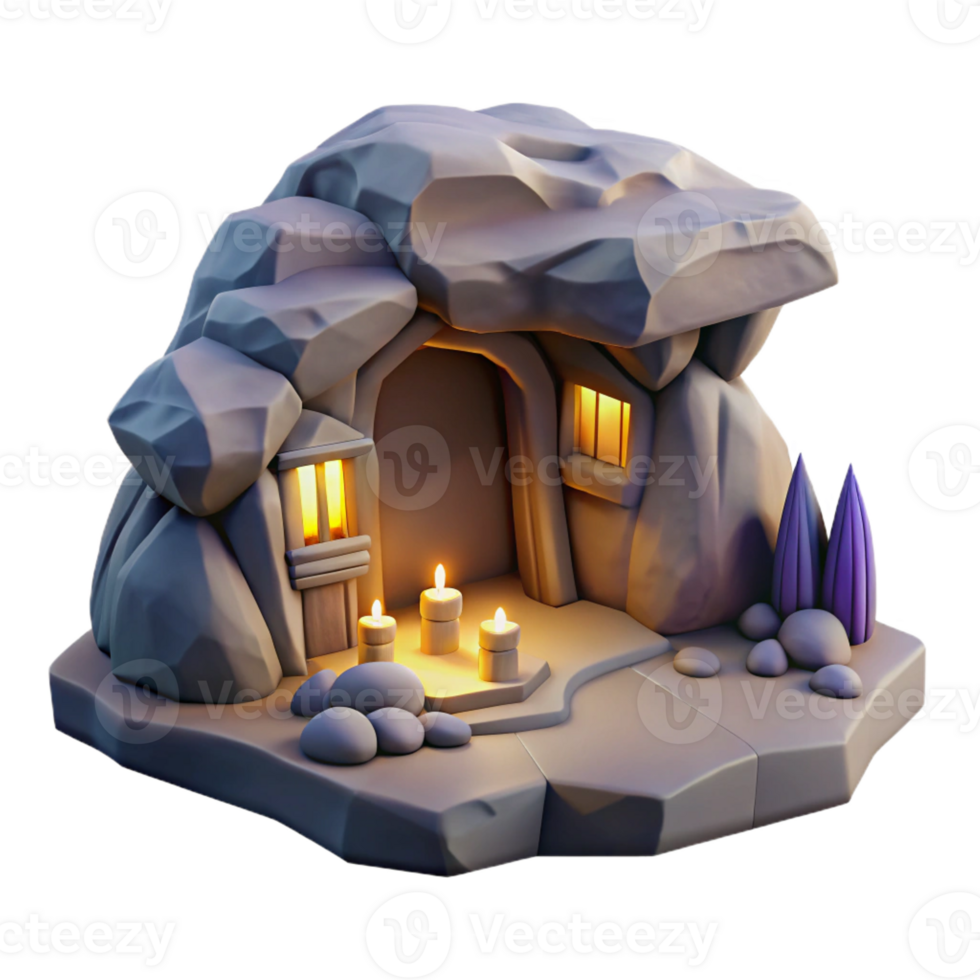 elegant artistic Subterranean dwelling, carved into rock, soft ambient lighting, mystical atmosphere high quality png