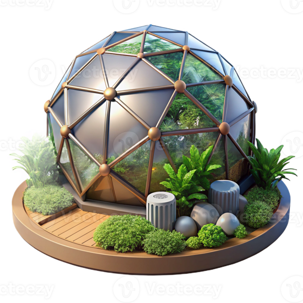 dramatic classic Bio-dome, geodesic structure, lush vegetation, controlled lighting, futuristic style genuine png