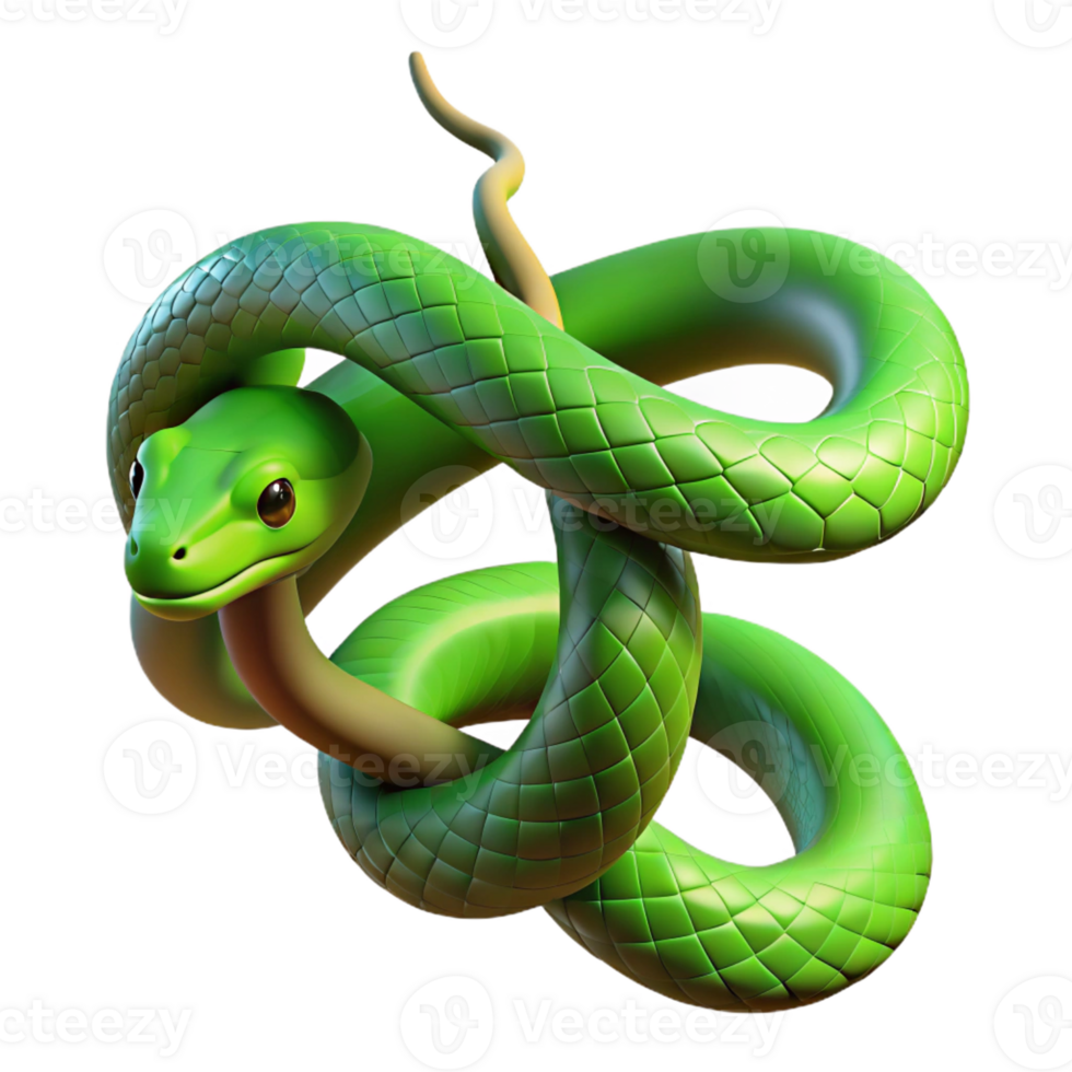 beautiful traditional A slithering green snake coiled around a tree branch, illuminated by dappled jungle sunlight, in a realistic, textured style 4K png