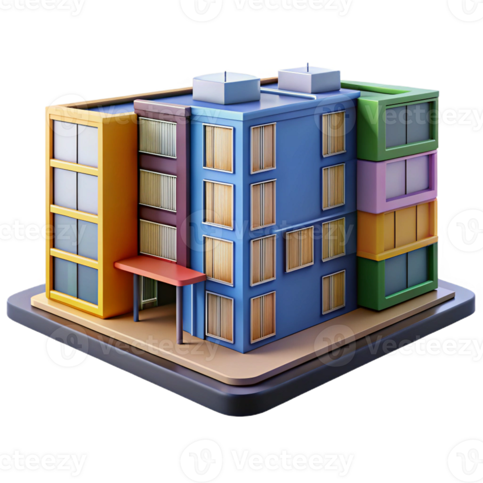 extraordinary vintage Modular apartment building, prefabricated units, colorful facades, urban setting, architectural visualization 4K png