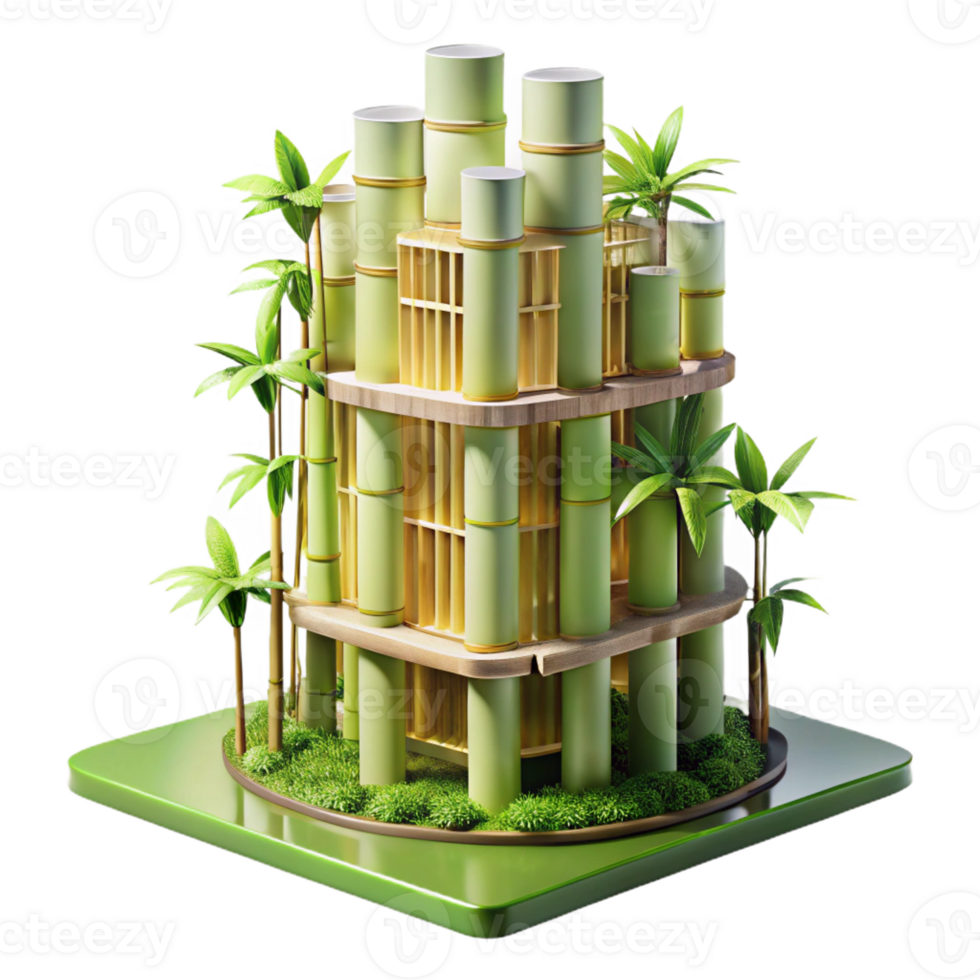 impressive rustic Bamboo skyscraper, sustainable design, natural light, eco-friendly architecture, realistic rendering premium png