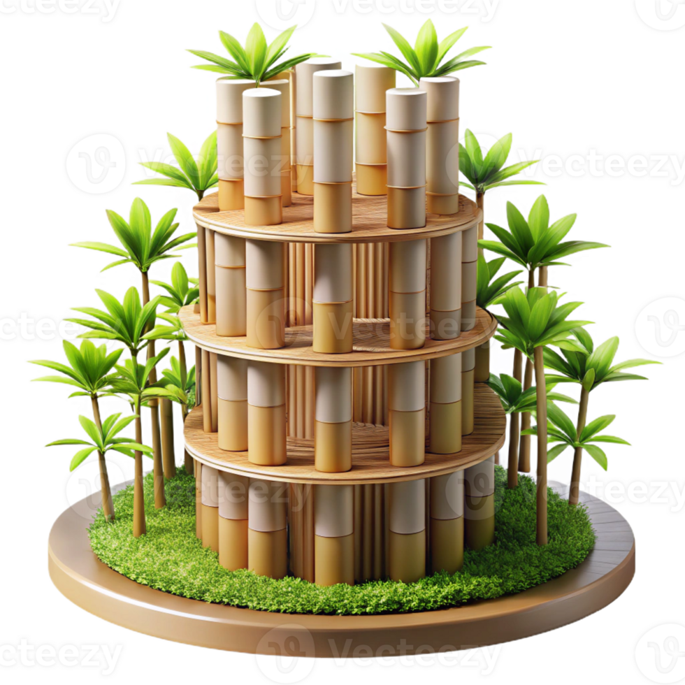 beautiful contemporary Bamboo skyscraper, sustainable design, natural light, eco-friendly architecture, realistic rendering high resolution png