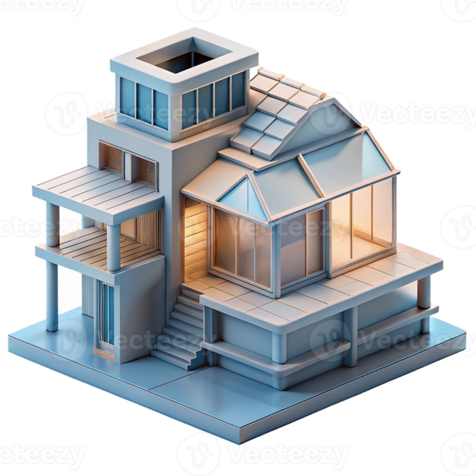 elegant classic 3D-printed house, layered construction, complex forms, experimental materials, architectural visualization authentic png