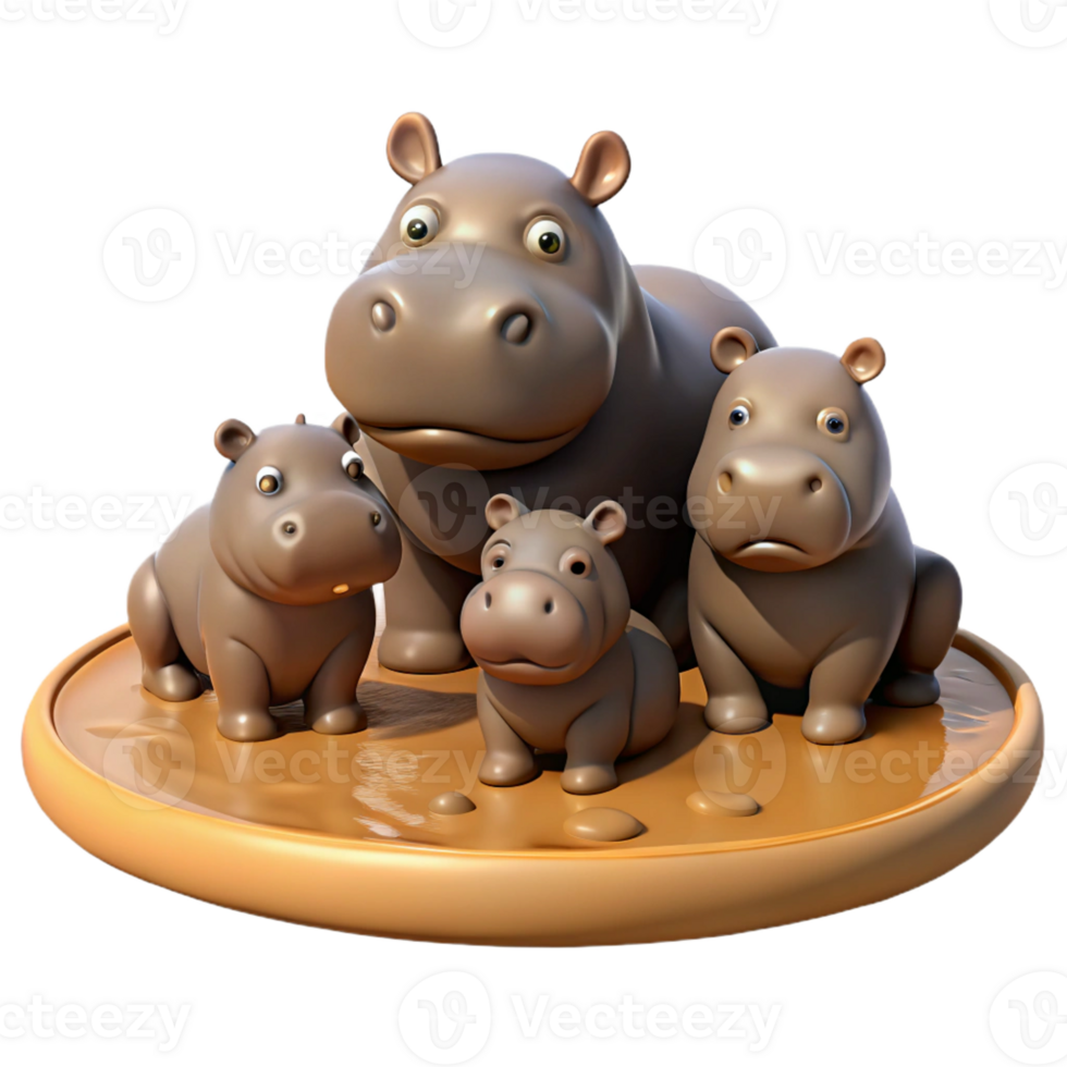 extraordinary traditional A family of hippos wallowing in a muddy waterhole, bathed in the warm African sun, in a realistic wildlife documentary style professional png