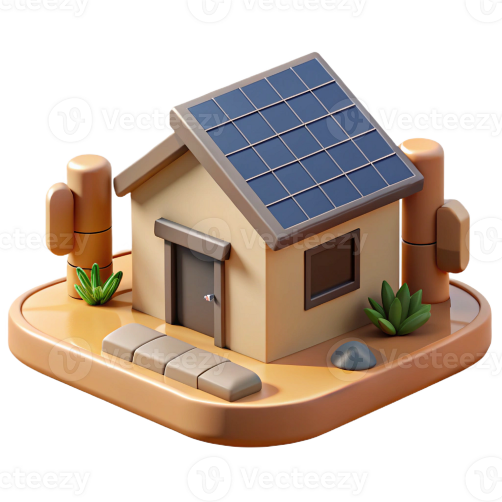 stunning modern Solar-powered house, photovoltaic panels, energy-efficient design, desert setting, architectural rendering 4K png