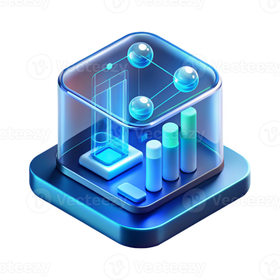 extraordinary rustic A sleek, holographic interface displaying complex scientific data, illuminated by the cool blue light of the display, in a minimalist, art style high resolution png
