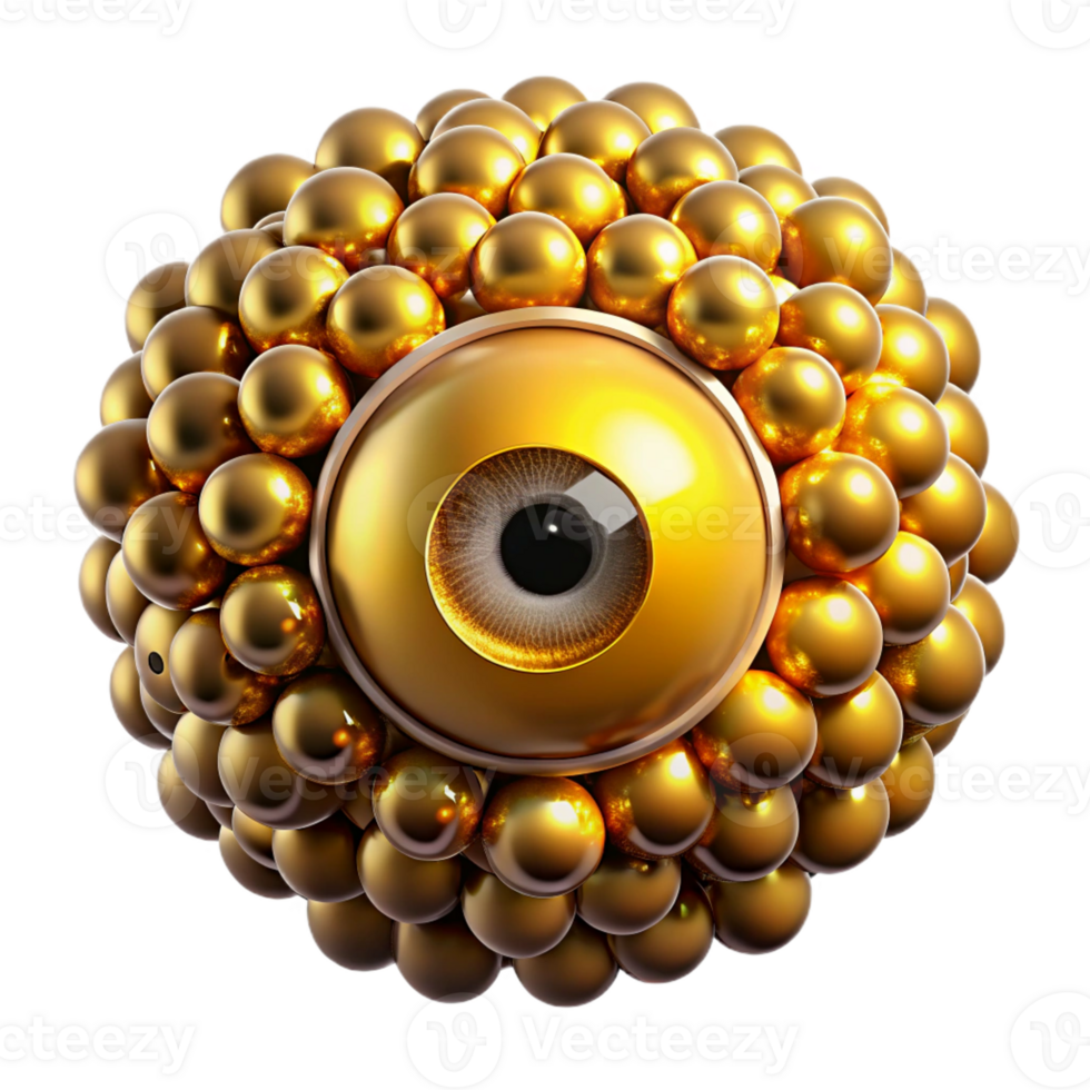 wonderful creative A swarm of nanobots forming the shape of a human eye, illuminated by a golden, ethereal light, in a surreal style premium png
