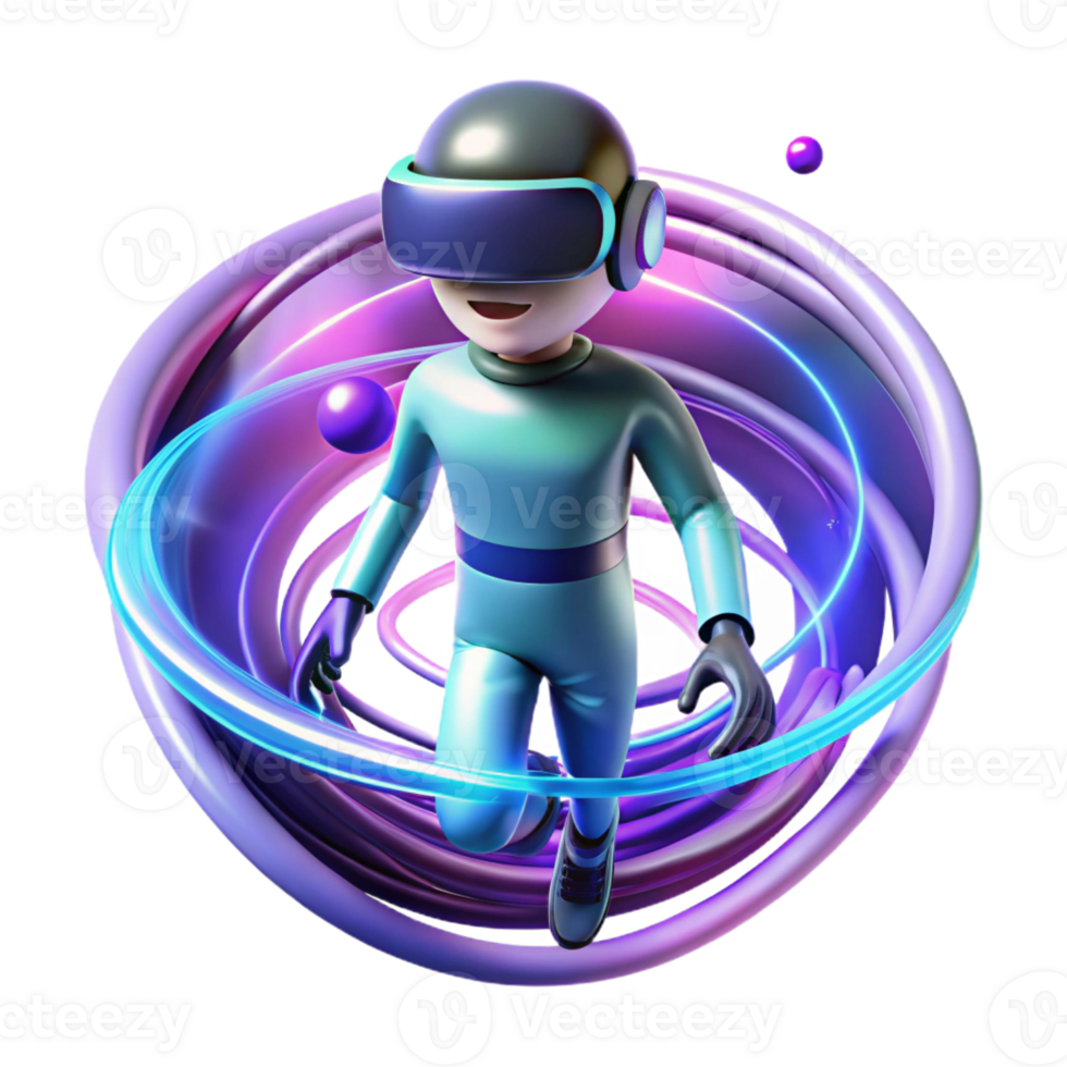 serene vintage A solitary figure in a virtual reality headset, surrounded by a swirling vortex of digital data, illuminated by pulsating neon colors, in a surreal, digital art style 4K png