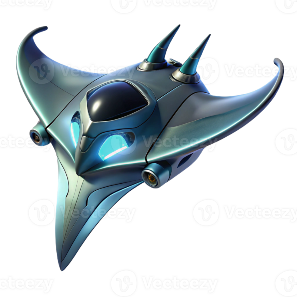 stunning modern A futuristic vehicle resembling a flying manta ray, soaring over a vast ocean. Oceanic lighting. Sci-fi realism. Detailed vehicle design authentic png