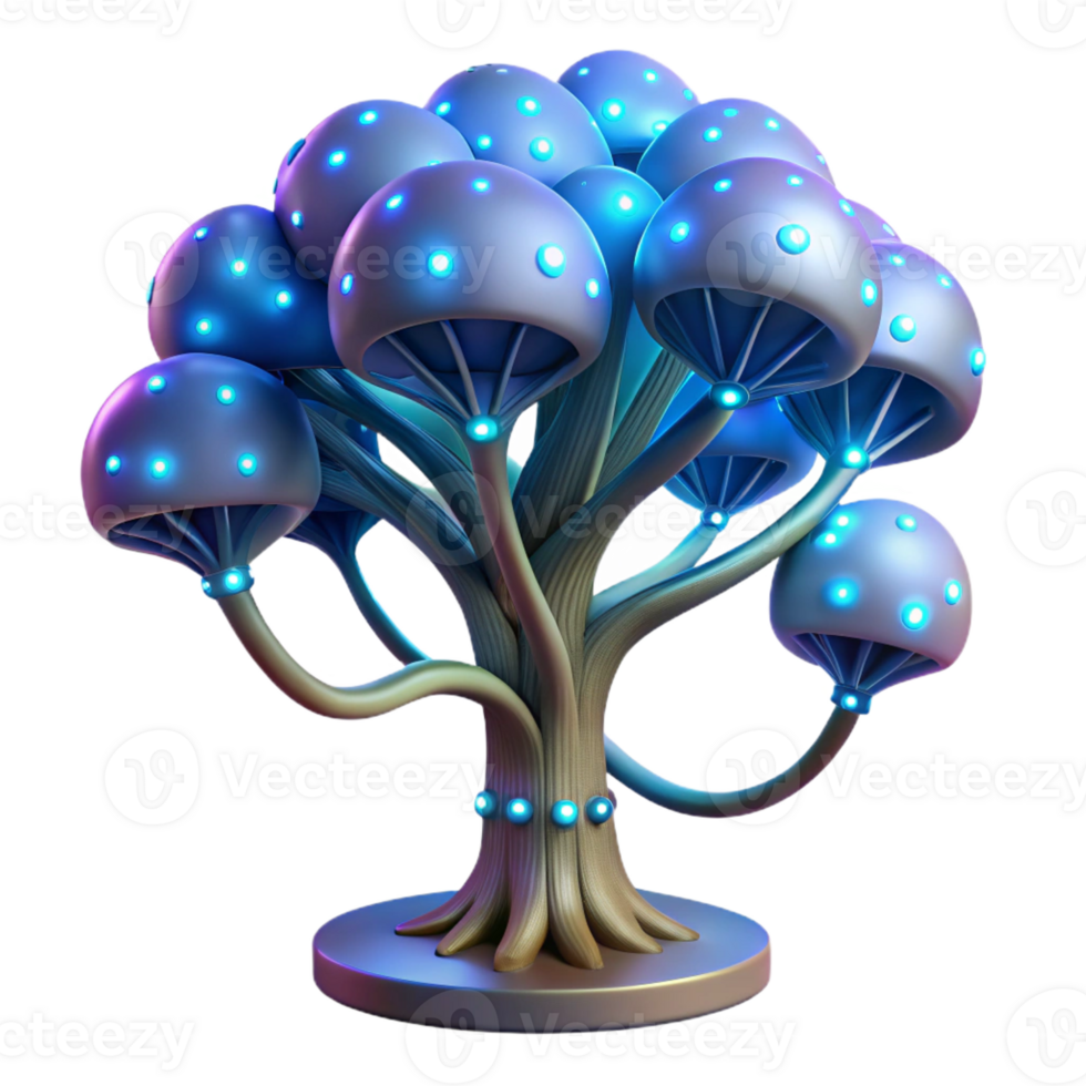 vibrant classic A bioluminescent tree with integrated data cables, gently swaying in the breeze, illuminated by its own internal light, in a fantasy, digital painting style genuine png