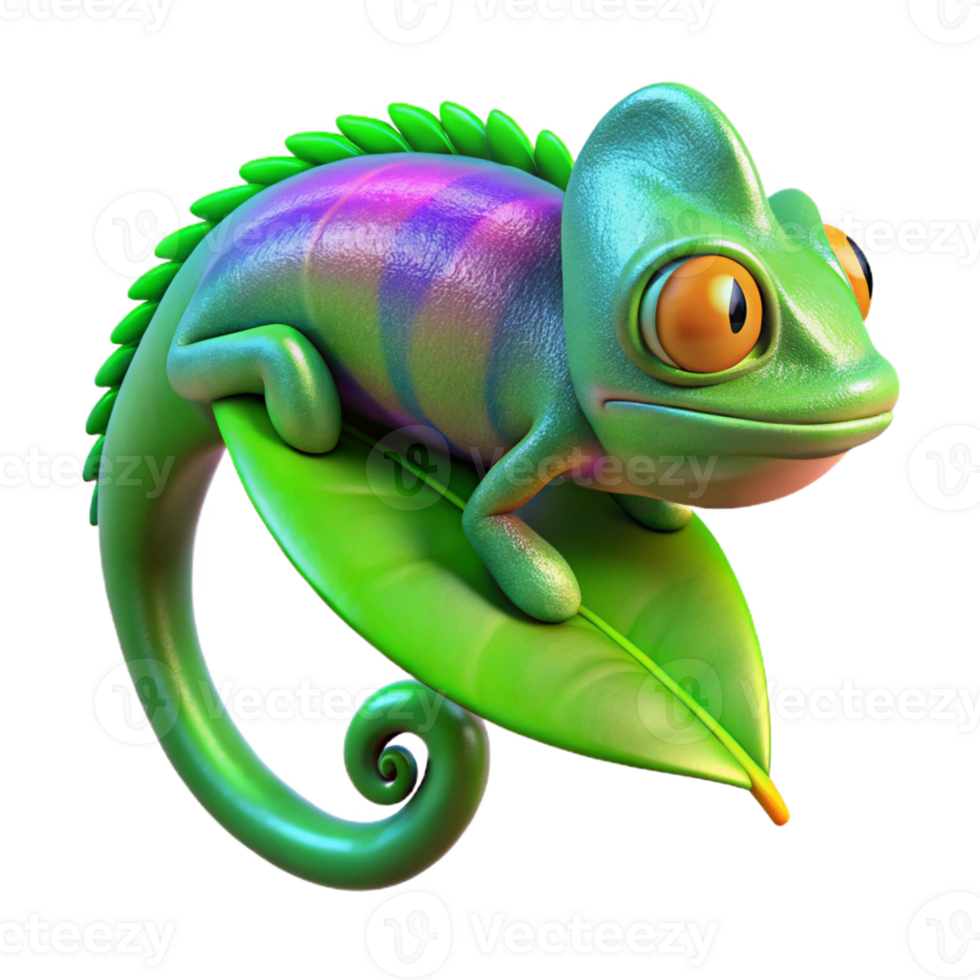 dramatic traditional A vibrant chameleon clinging to a bright green leaf, reflecting iridescent colors, macro photography style, sharp focus professional png