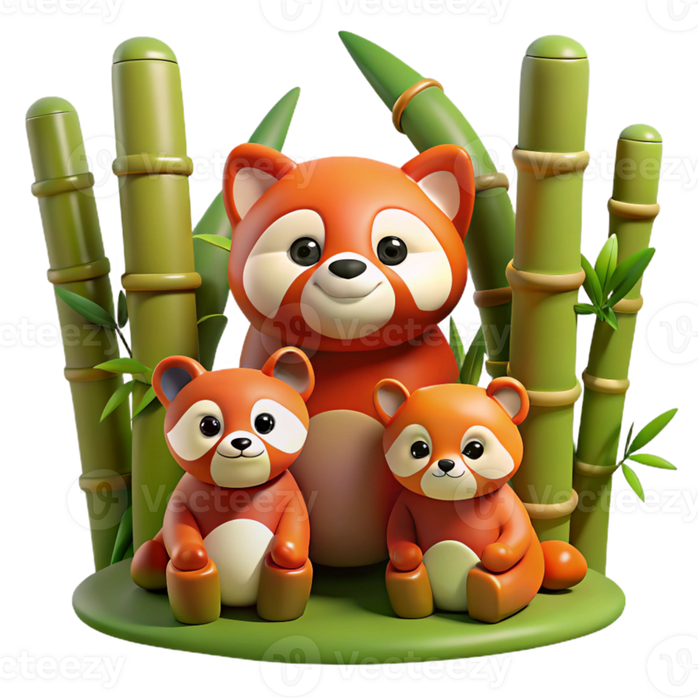 stunning creative A playful family of red pandas frolicking in bamboo forest, soft diffused lighting, storybook illustration style premium png
