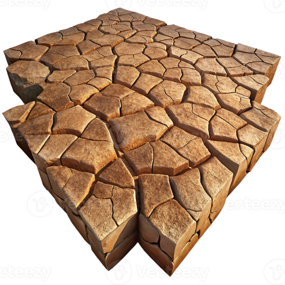 dramatic abstract A cracked desert floor, intricate patterns of dried mud, harsh midday sunlight, photorealistic style exclusive png