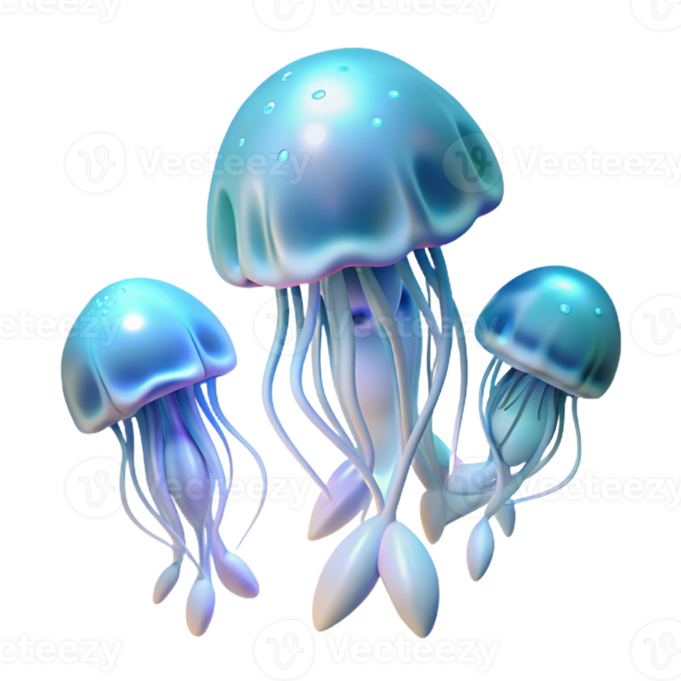 extraordinary modern A group of jellyfish gracefully floating in deep ocean, bioluminescent glow, ethereal digital art style original png
