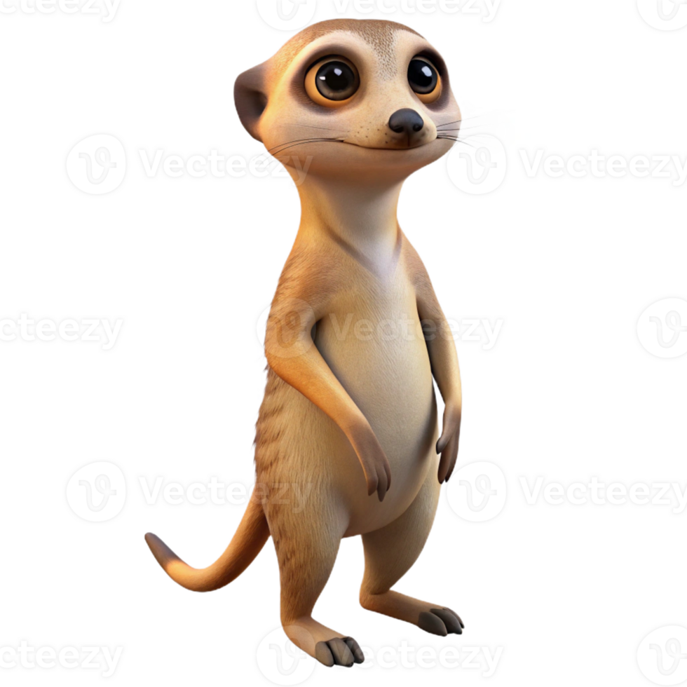 dramatic modern A curious meerkat standing on its hind legs, alert and watchful, desert landscape lighting, nature documentary style premium png