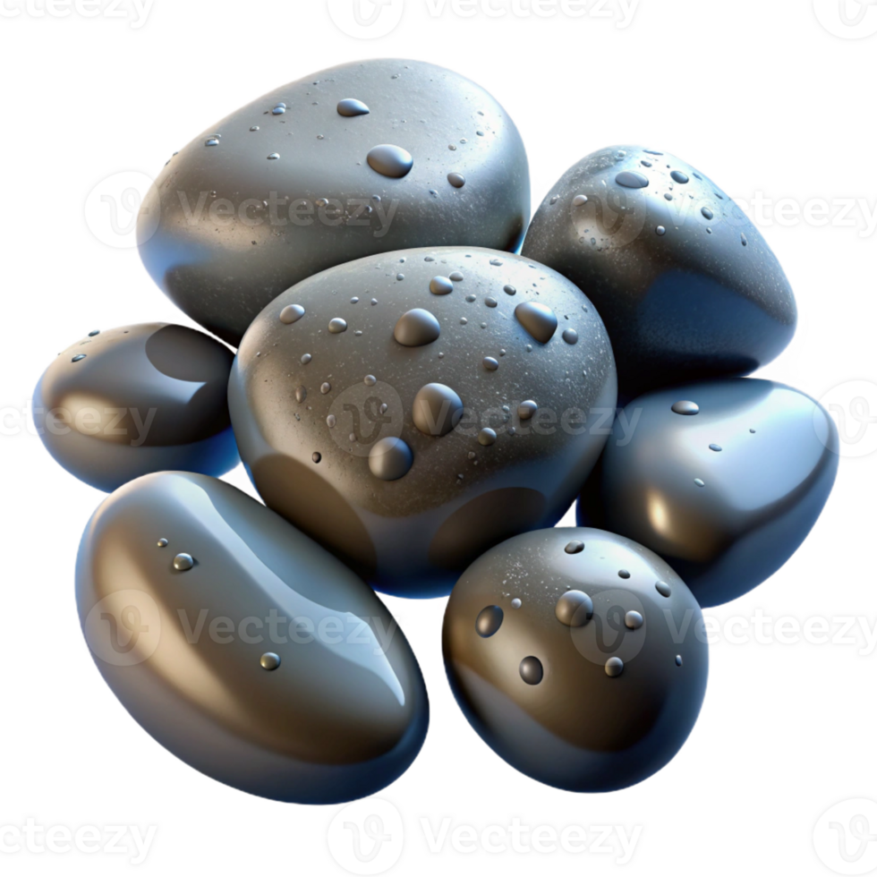 dramatic contemporary A group of pebbles smoothed by the ocean, various shapes and sizes, wet and glistening, still life photography style authentic png