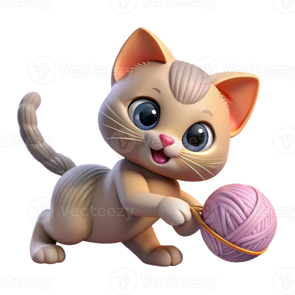 stunning modern A playful kitten batting at a ball of yarn, soft lighting, cute and cuddly, digital painting professional png