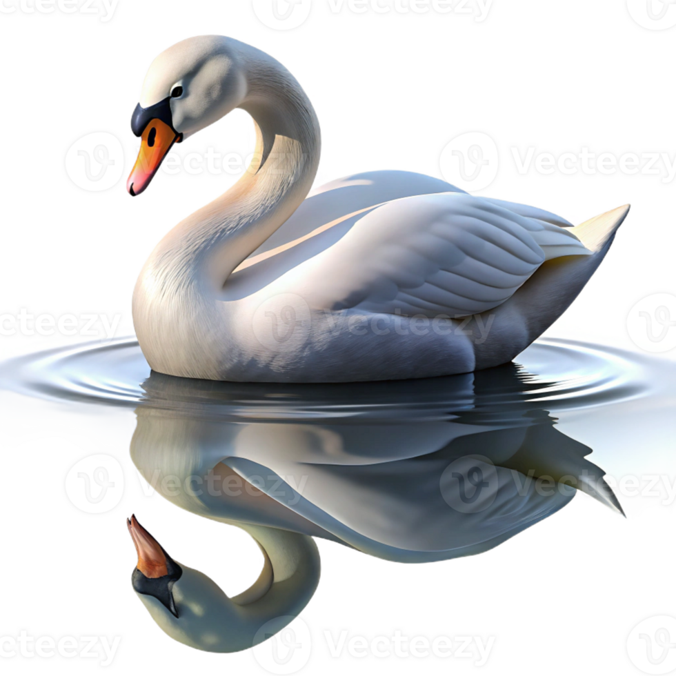 wonderful abstract A graceful swan gliding across a still lake, reflection visible in the water, serene and peaceful, photorealistic render detailed png