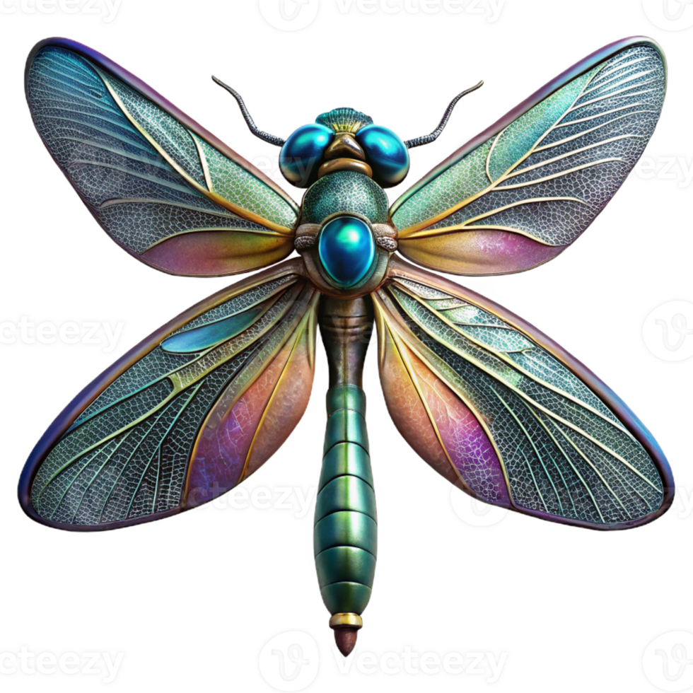 beautiful contemporary A close-up of a dragonfly's iridescent wings, intricate details and vibrant colors, macro photography style premium png