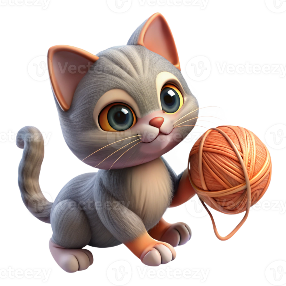 elegant minimalist A playful kitten batting at a ball of yarn, soft lighting, cute and cuddly, digital painting high resolution png