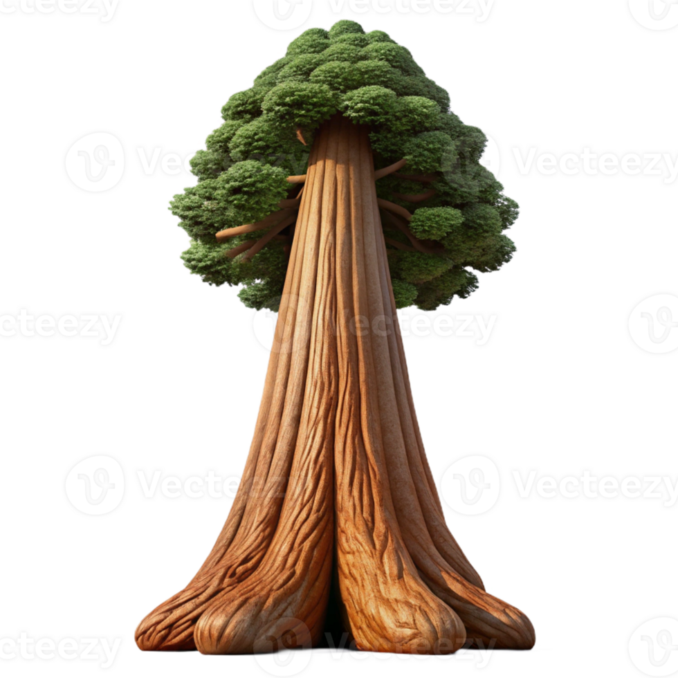 dramatic creative A giant sequoia tree towering over the forest, textured bark and massive trunk, low angle shot, nature photography style high quality png