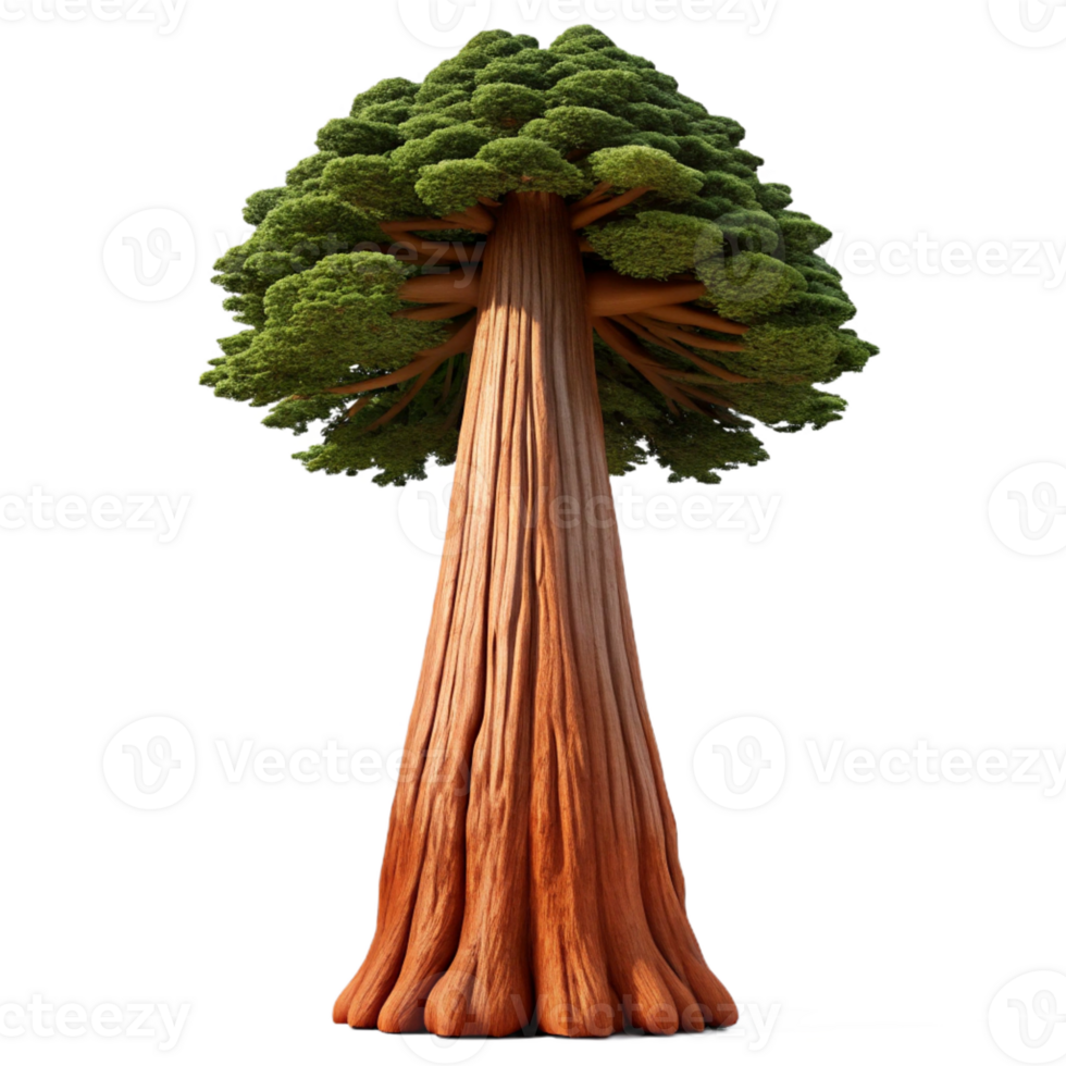extraordinary vintage A giant sequoia tree towering over the forest, textured bark and massive trunk, low angle shot, nature photography style high quality png