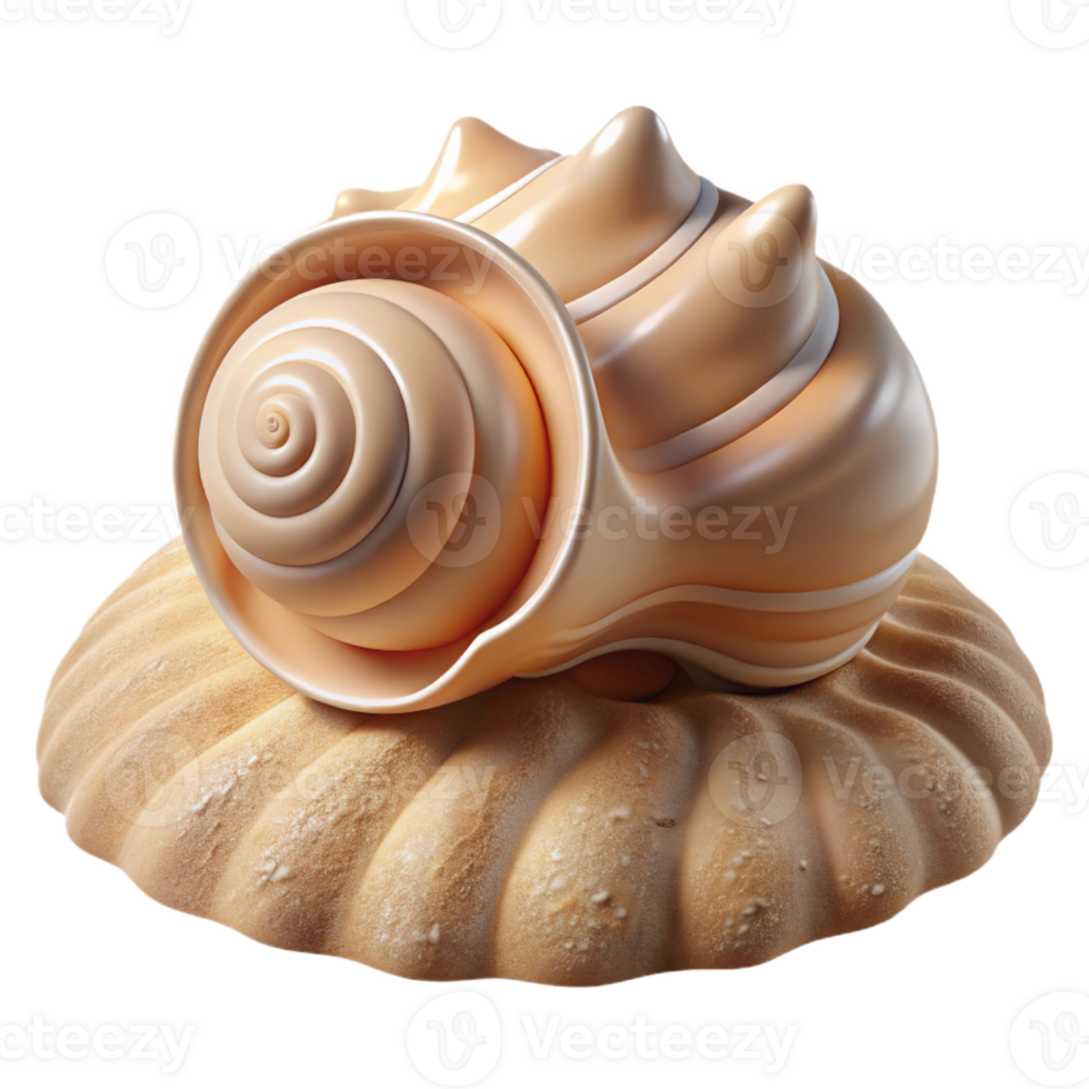 vibrant modern A seashell resting on the sand, intricate patterns and textures, soft lighting, still life photography style detailed png