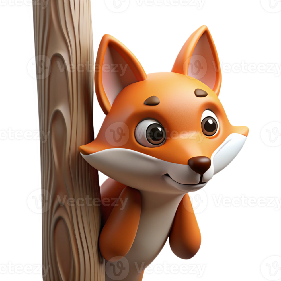 extraordinary rustic A sly fox peering out from behind a tree, dappled forest light, cunning and intelligent, wildlife photography style authentic png